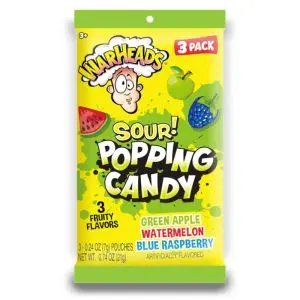American Sweets - Warheads popping candy bags, includes 3 flavours - Green Apple, Watermelon, Blue Raspberry