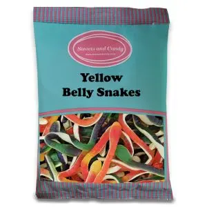 A bulk 1kg bag of yellow belly snakes