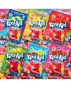 A variety pack of Kool Aid, 10 different flavours of American Drinks Sachets
