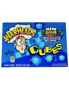 American Sweets - Blue raspberry flavour warheads cubes sweets in a theatre box