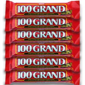 American Chocolate Bar - A pack of 6 100 Grand bar made with milk chocolate, caramel and crispy pieces.