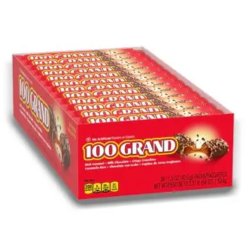 American Chocolate Bar - A full case of 100 Grand bar made with milk chocolate, caramel and crispy pieces.