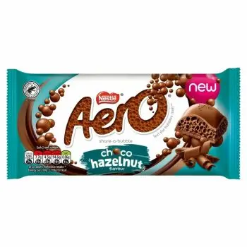 A milk chocolate sharing size Hazelnut chocolate bar made with bubbly chocolate