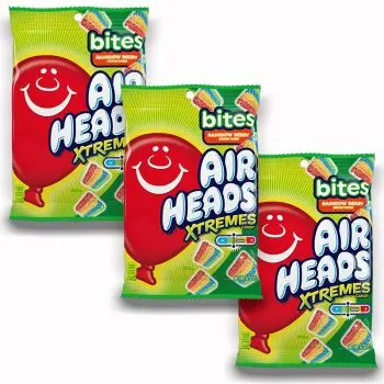 American Sweets - A pack of 3 Sour rainbow berry flavour Airheads Xtremes, bags of American candy. 