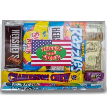 Our Sweets and Treats Gift Box filled with the best American candy and chocolate bars!