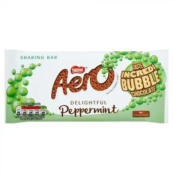 A bubbly milk chocolate bar with a peppermint centre