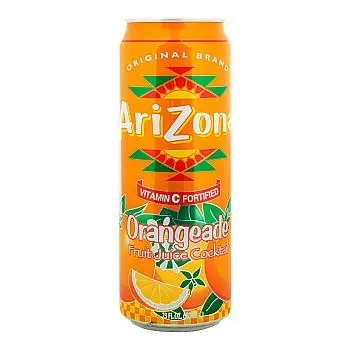 A large can of Arizona Orangeade, fruit juice American drink.
