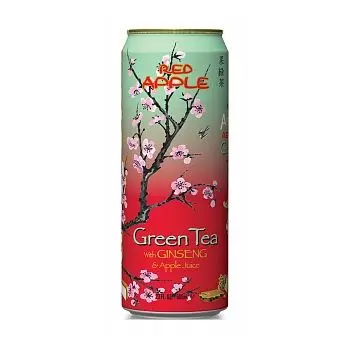 A large can of Arizona Red Apple Green tea with Ginseng and apple juice