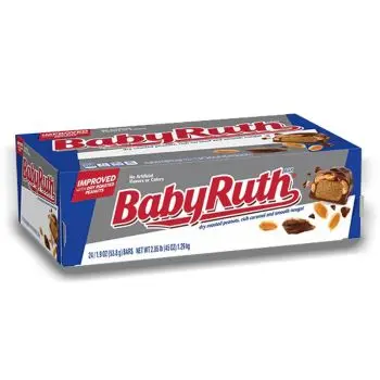 American Sweets - A full case of 24 Baby Ruth American candy bars made with peanuts, caramel and smooth nougat.