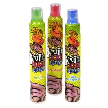 Brain licker Spray Sweets are Sour liquid candy in a novelty spray bottle