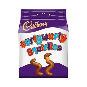 A 95g bag of Cadbury curly wurly squirlies, chocolate covered caramel sweets