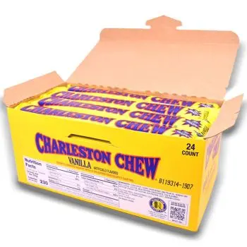 American Sweets - A full case of Charleston Chew Vanilla American candy bars made from vanilla flavour nougat with a chocolatey coating.
