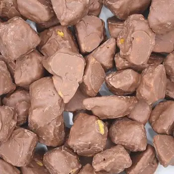 Crunchy Cinder Toffee, honeycomb pieces covered in a milk chocolate coating