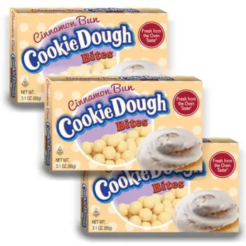American Sweets - A pack of 3 Cinnamon Bun Cookie Dough Bites American candy pieces in a handy theatre box