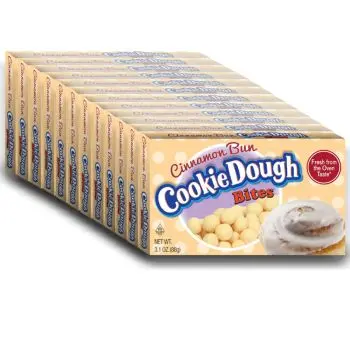 American Sweets - A full case of Cinnamon Bun Cookie Dough Bites American candy pieces in a handy theatre box