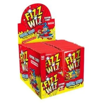 A full case of Fizz Wiz strawberry popping candy sachets, retro sweets from your childhood!