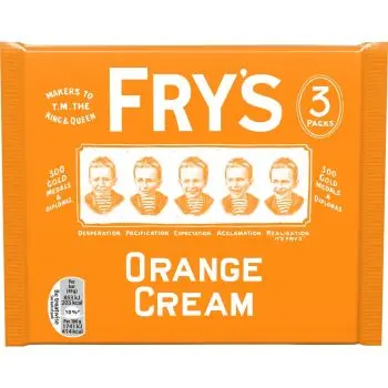 A pack of 3 frys dark chocolate bars with an orange fondant centre