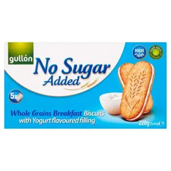 Gullon whole grain breakfast biscuits with a yoghurt flavoured filling and No Added Sugar!