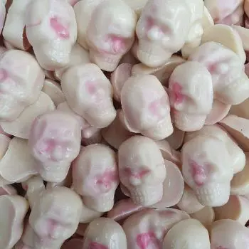 Strawberry and Cream flavour chocolate candy in the shape of a spooky skull
