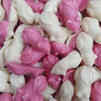 Hannah's pink and white chocolate candy mice