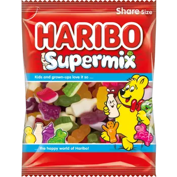 Haribo supermix are filled with fruit jelly and milk sweets