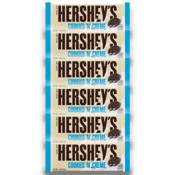 American Sweets - A pack of 6 Hersheys American candy bar made from creamy white chocolate with cookie pieces inside.
