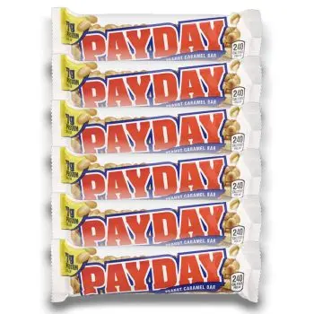 American Sweets - A pack of 6 Hersheys Payday American candy bars made from peanuts and caramel.