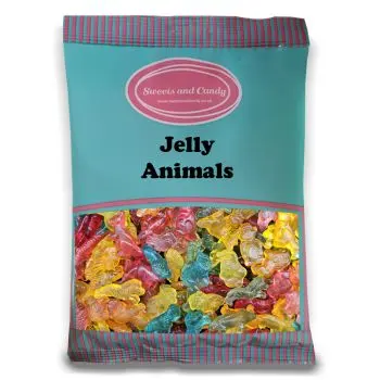A bulk 1kg bag of Jelly Animals, fruit flavour jelly sweets shaped like different animals