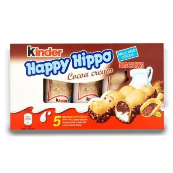 5 delicious individually wrapped hippo shaped biscuits with a milk and cocoa cream filling.