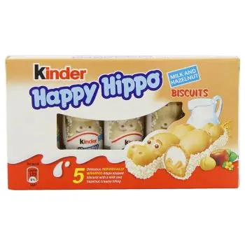5 delicious individually wrapped hippo shaped biscuits with a milk and hazelnut cream filling.