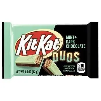 A mint and dark chocolate kit kat bar