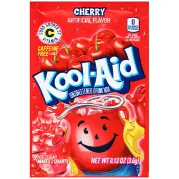 A sachet of Cherry Kool Aid, a drink powder imported from America.