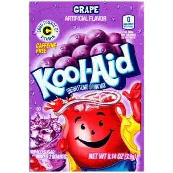 A sachet of Grape Kool Aid, a drink powder imported from America.