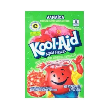 A sachet of Jamaica Kool Aid, a drink powder imported from America.