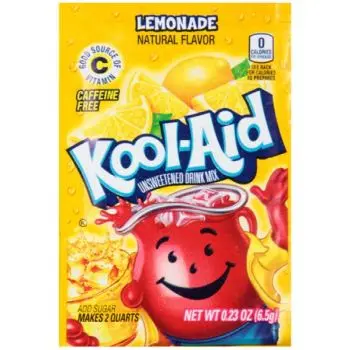 A sachet of Lemonade Kool Aid, a drink powder imported from America.
