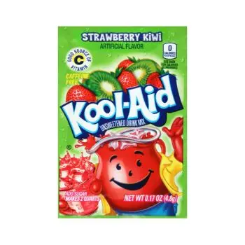 A sachet of Strawberry Kiwi Kool Aid, a drink powder imported from America.