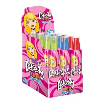 A full case of 12 lickedy lips sour candy spray sweets