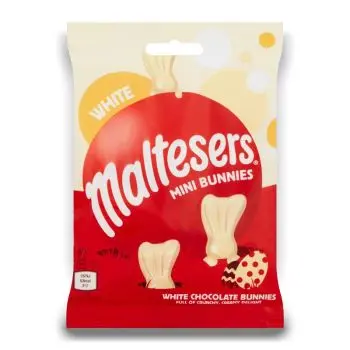 Maltesers individually wrapped white chocolate bunnies in a share size bag!