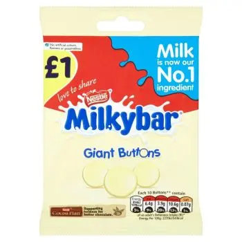 Giant white chocolate button shaped sweets made from Milkybar chocolate