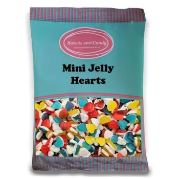 A 1kg  bulk bag of Mini Jelly Hearts, multicoloured jelly sweets