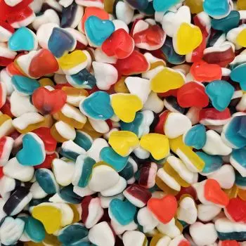 Retro Sweets - multicoloured mini heart shaped jelly sweets, with a white foam bottom