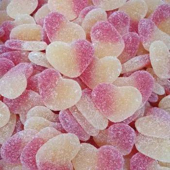 Peach flavour jelly sweets in the shape of love hearts