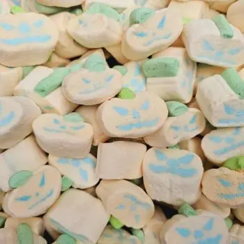 Spooky Halloween themed pumpkin shaped marshmallows