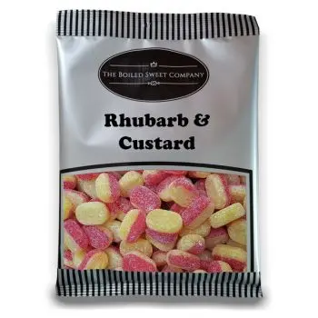 Rhubarb and Custard - 1Kg Bulk bag of traditional boiled sweets with a tangy rhubarb and creamy custard flavour.