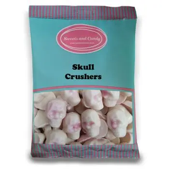 Skull Crushers - A bulk 1kg bag of retro strawberry and cream flavour chocolate candy sweets shaped like skulls