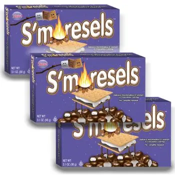American Sweets - A pack of 3 S'morsels Theatre boxes full of marshmallow and graham biscuit American candy bites covered in chocolate