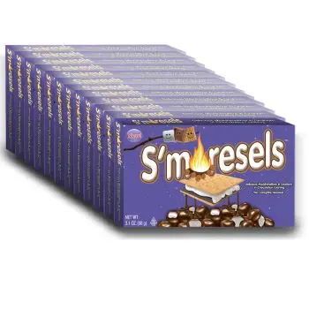 American Sweets - A full case of 12 S'morsels Theatre box full of marshmallow and graham biscuit American candy bites covered in chocolate