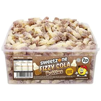 Sweetzone Fizzy Cola Bottles in a bulk plastic tub