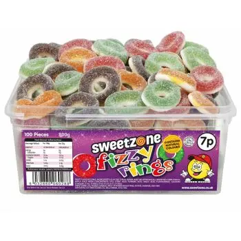 Sweetzone Fizzy rings in a bulk plastic tub