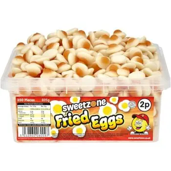 Sweetzone fried eggs in a bulk plastic tub